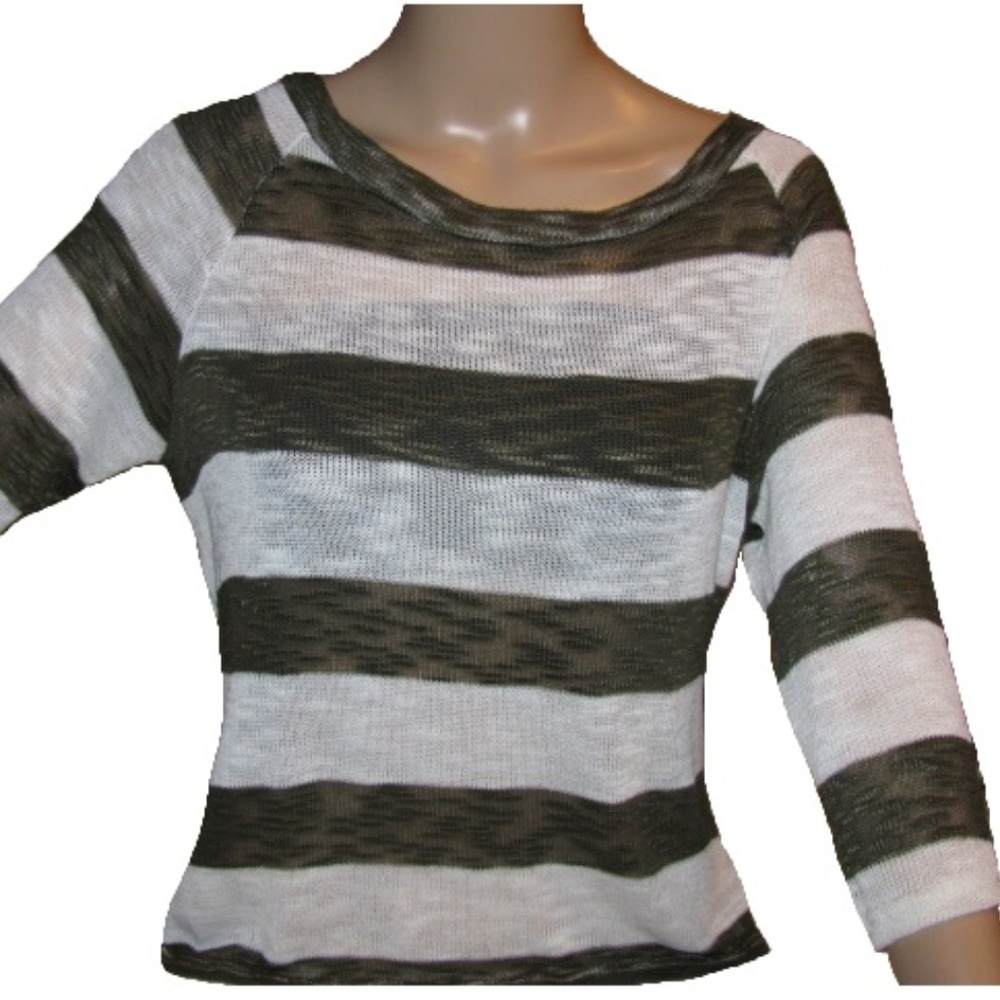 Lightweight Sweater Top- Olive Stripes